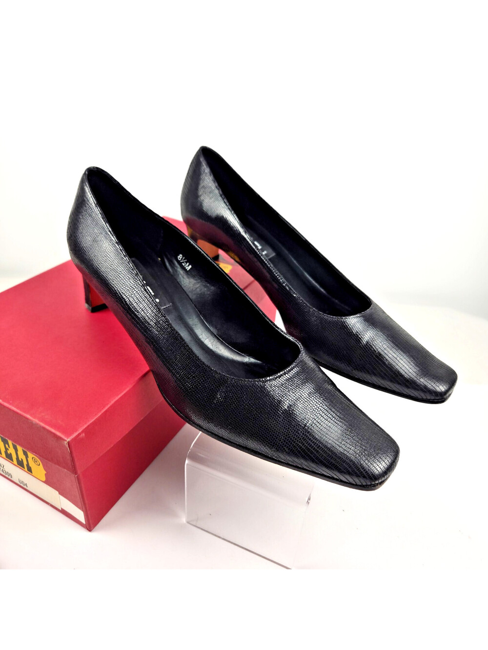 Vaneli Lorenz Black Lizard Embossed Leather Pumps 8.5M Vintage